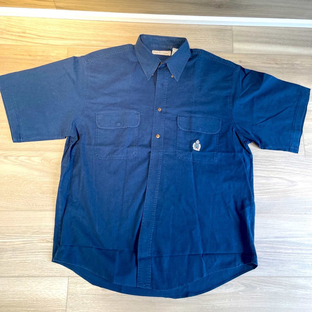 Vintage mens Bugle Boy Navy Blue button down Shirt Size Large